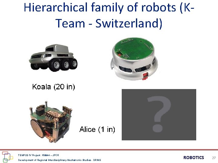 Hierarchical family of robots (KTeam - Switzerland) TEMPUS IV Project: 158644 – JPCR Development