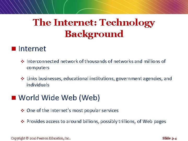 The Internet: Technology Background n n Internet v Interconnected network of thousands of networks