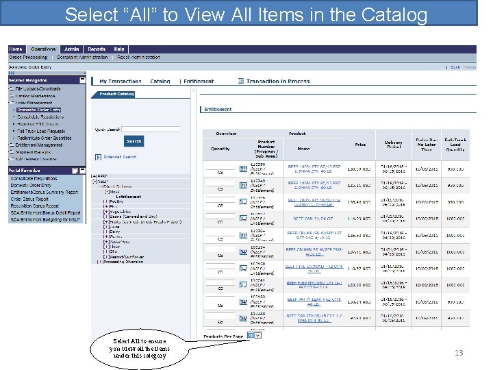 Select “All” to View All Items in the Catalog Select All to ensure you