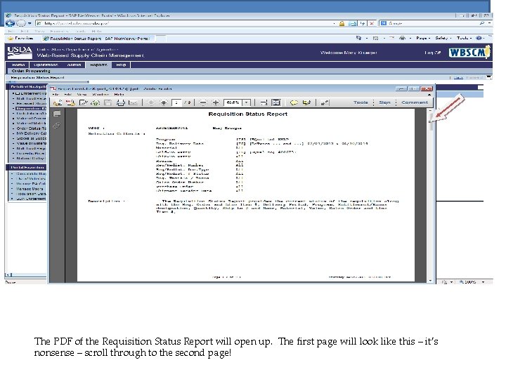 The PDF of the Requisition Status Report will open up. The first page will
