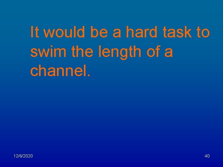 It would be a hard task to swim the length of a channel. 12/6/2020