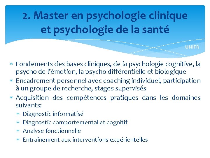 2. Master en psychologie clinique et psychologie de la santé UNIFR Fondements des bases