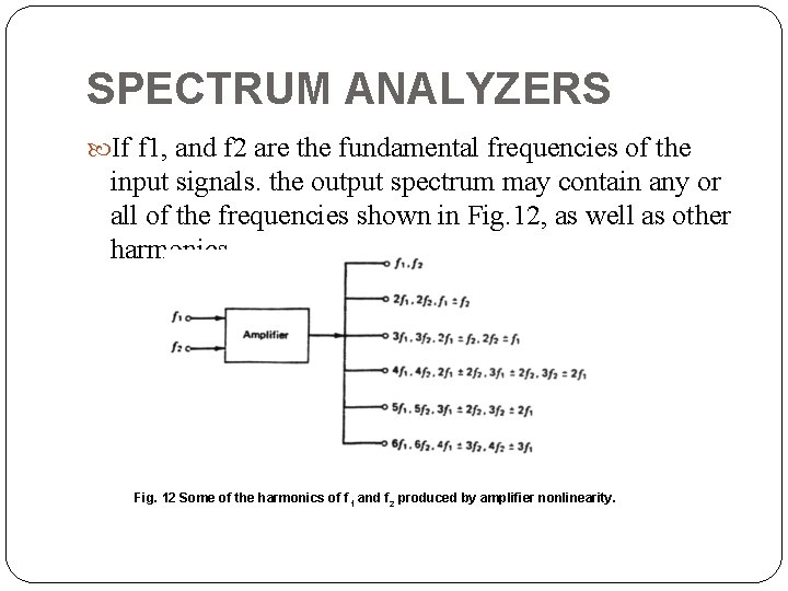 SPECTRUM ANALYZERS If f 1, and f 2 are the fundamental frequencies of the