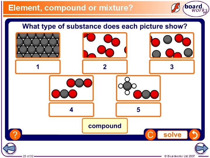 Element, compound or mixture? 23 of 32 © Boardworks Ltd 2007 