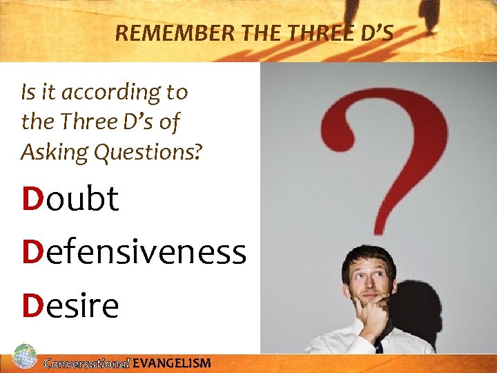 REMEMBER THE THREE D’S Is it according to the Three D’s of Asking Questions?