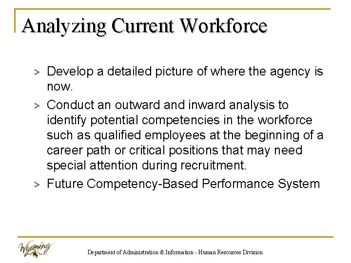 Analyzing Current Workforce > Develop a detailed picture of where the agency is now.