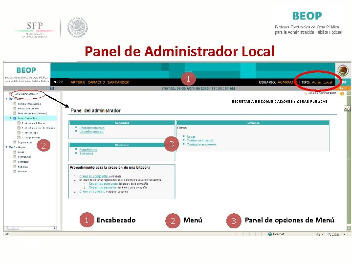 Panel de Administrador Local 1 SCOP SECRETARIA DE COMUNICACIONES Y OBRAS PUBLICAS 3 2