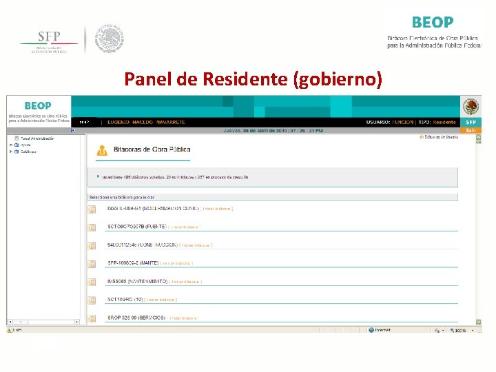 Panel de Residente (gobierno) SCOP 