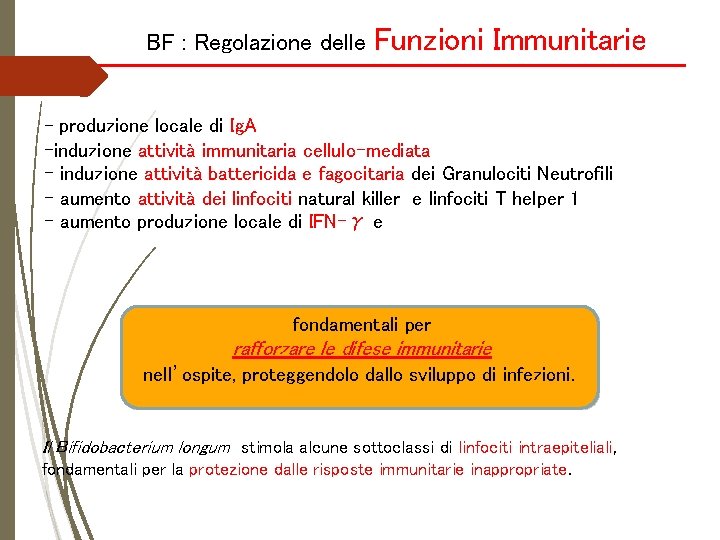 BF : Regolazione delle Funzioni Immunitarie - produzione locale di Ig. A -induzione attività