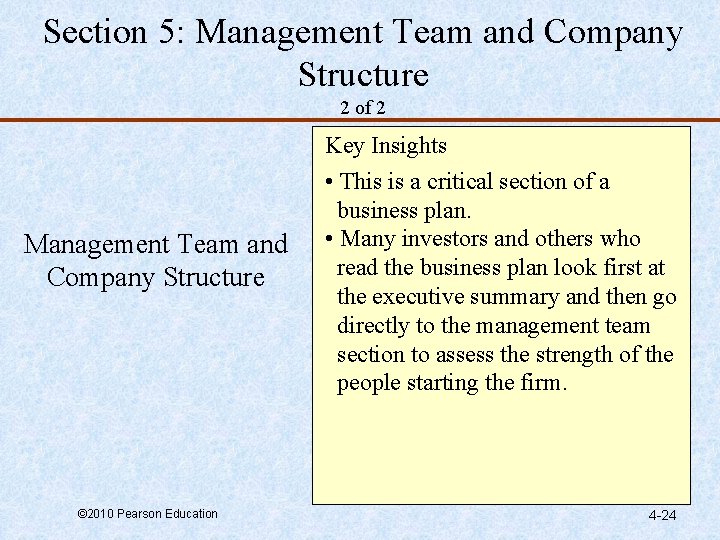 Section 5: Management Team and Company Structure 2 of 2 Management Team and Company