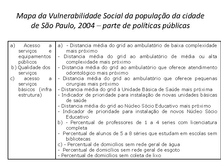 Mapa da Vulnerabilidade Social da população da cidade de São Paulo, 2004 – parte