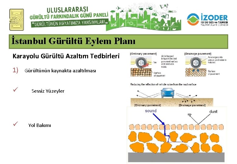 İstanbul Gürültü Eylem Planı Karayolu Gürültü Azaltım Tedbirleri 1) Gürültünün kaynakta azaltılması ü Sessiz