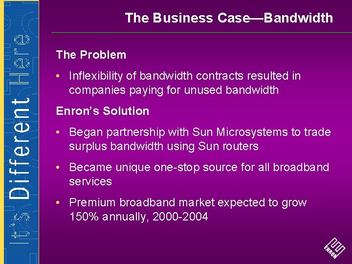 The Business Case—Bandwidth The Problem • Inflexibility of bandwidth contracts resulted in companies paying