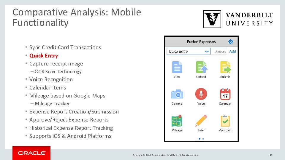 Comparative Analysis: Mobile Functionality • Sync Credit Card Transactions • Quick Entry • Capture