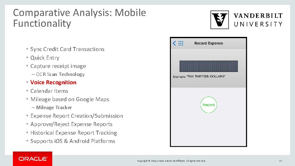 Comparative Analysis: Mobile Functionality • Sync Credit Card Transactions • Quick Entry • Capture