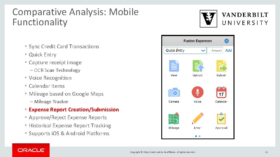 Comparative Analysis: Mobile Functionality • Sync Credit Card Transactions • Quick Entry • Capture