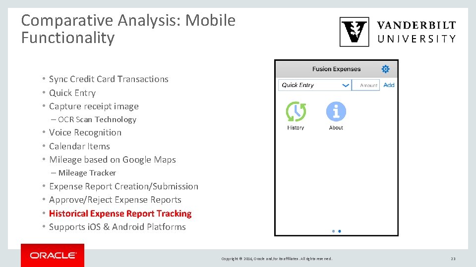 Comparative Analysis: Mobile Functionality • Sync Credit Card Transactions • Quick Entry • Capture