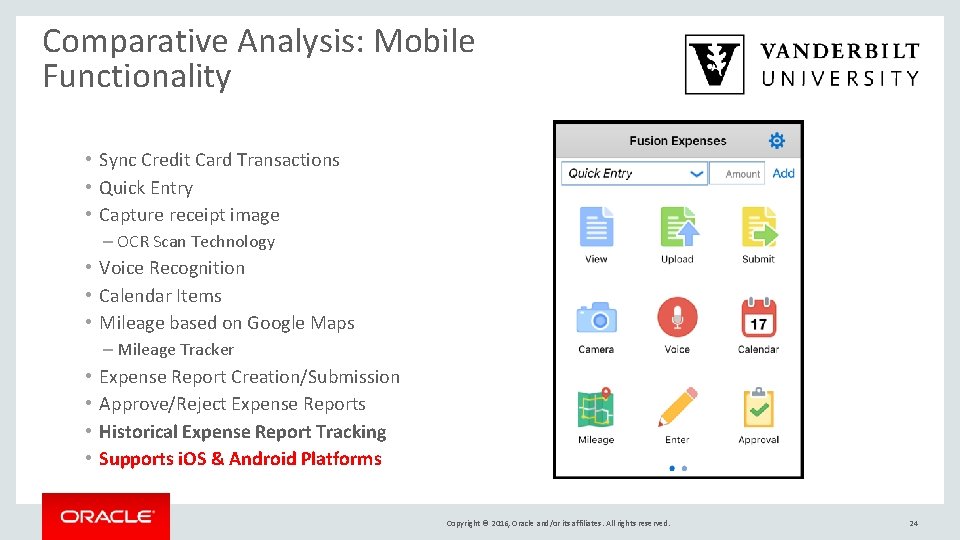 Comparative Analysis: Mobile Functionality • Sync Credit Card Transactions • Quick Entry • Capture