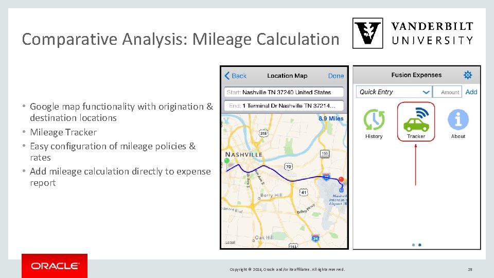 Comparative Analysis: Mileage Calculation • Google map functionality with origination & destination locations •