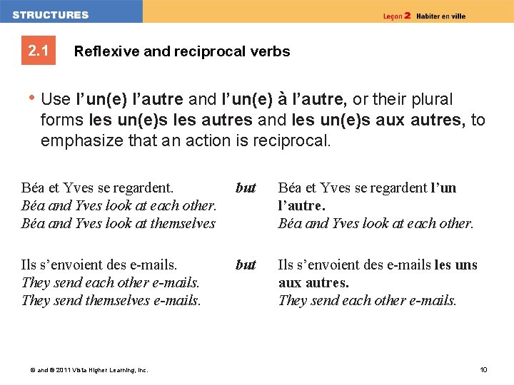 2. 1 Reflexive and reciprocal verbs • Use l’un(e) l’autre and l’un(e) à l’autre,