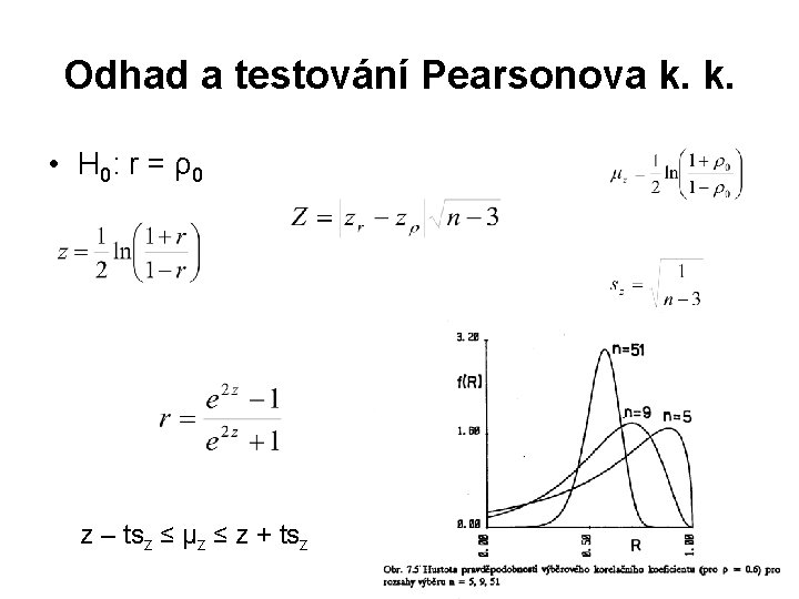 Odhad a testování Pearsonova k. k. • H 0: r = ρ 0 z