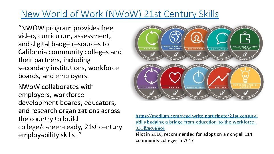 New World of Work (NWo. W) 21 st Century Skills “NWOW program provides free