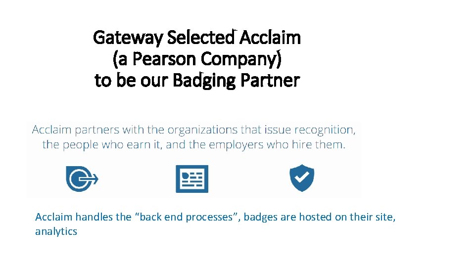 Gateway Selected Acclaim (a Pearson Company) to be our Badging Partner Acclaim handles the