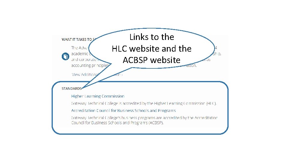 Links to the HLC website and the ACBSP website 