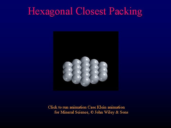 Hexagonal Closest Packing Click to run animation Case Klein animation for Mineral Science, ©