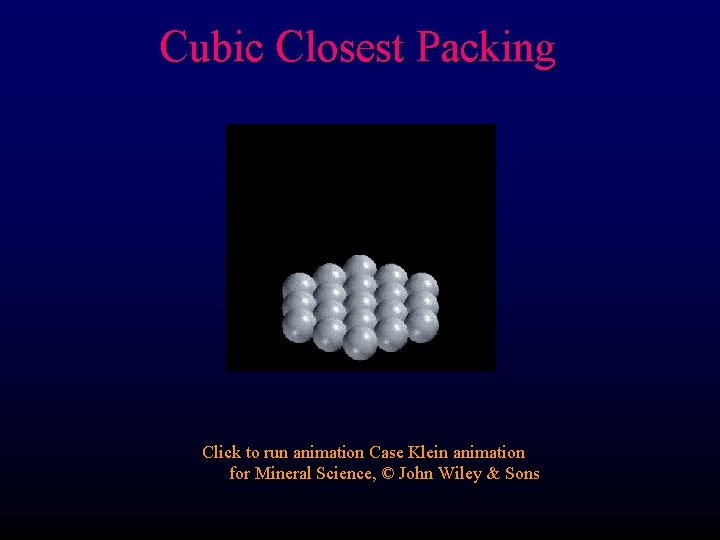 Cubic Closest Packing Click to run animation Case Klein animation for Mineral Science, ©