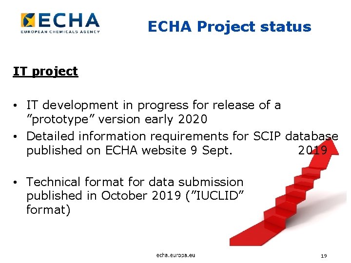 ECHA Project status IT project • IT development in progress for release of a