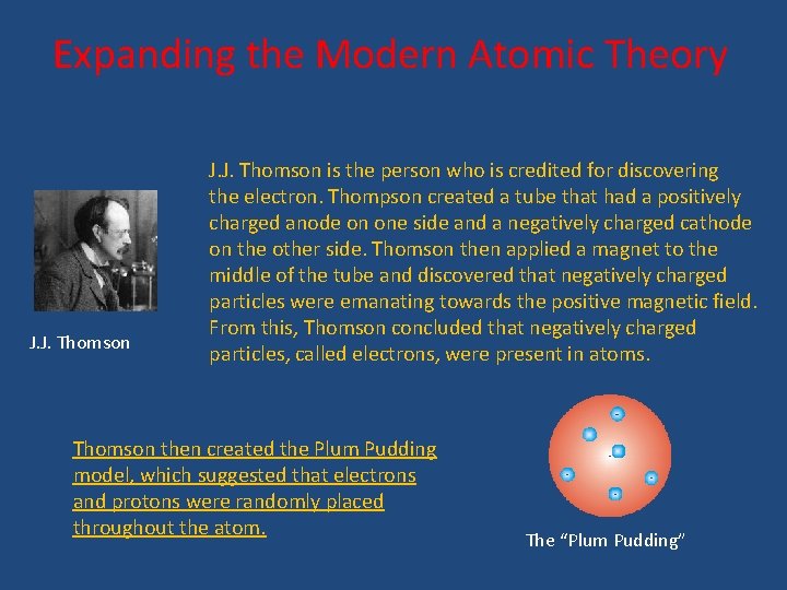 Expanding the Modern Atomic Theory J. J. Thomson is the person who is credited