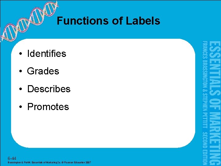 Functions of Labels • Identifies • Grades • Describes • Promotes 6 -44 Brassington