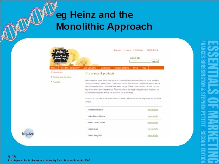 eg Heinz and the Monolithic Approach 6 -46 Brassington & Pettitt, Essentials of Marketing