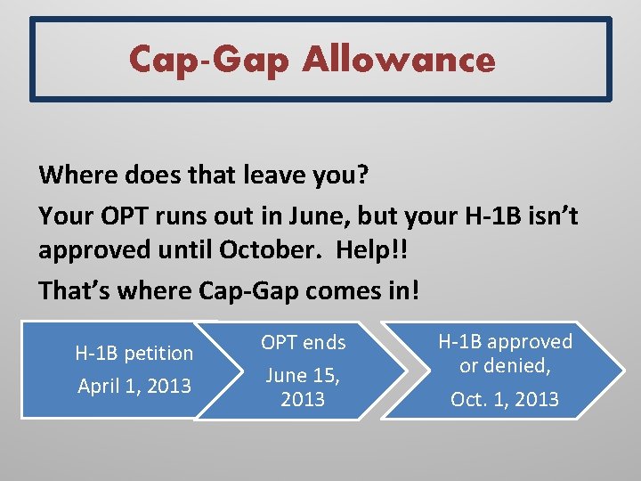 Cap-Gap Allowance Where does that leave you? Your OPT runs out in June, but