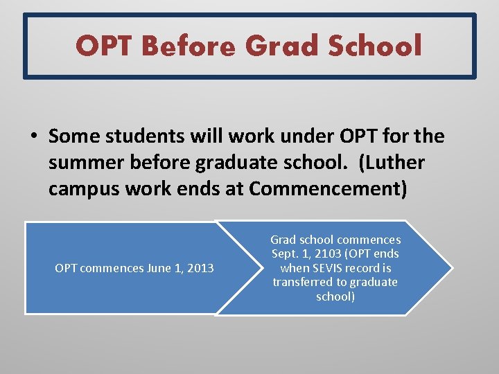 OPT Before Grad School • Some students will work under OPT for the summer