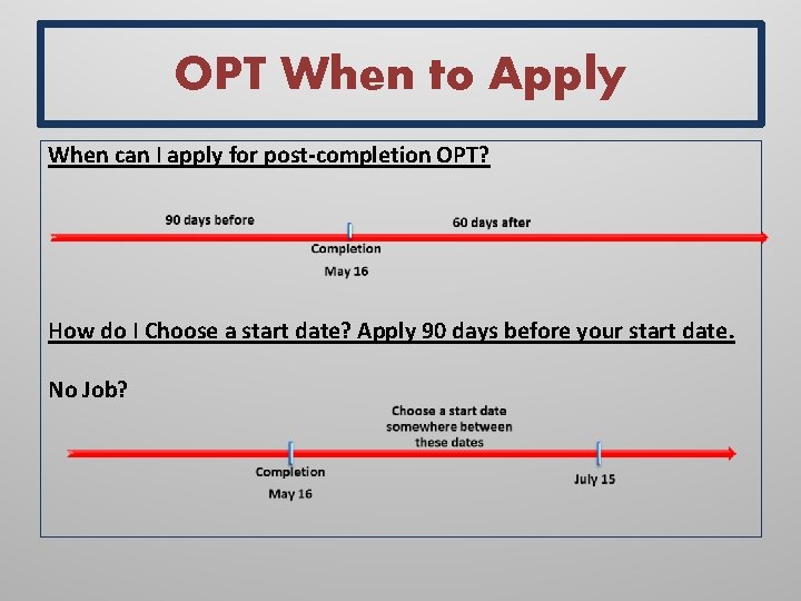 OPT When to Apply When can I apply for post-completion OPT? How do I