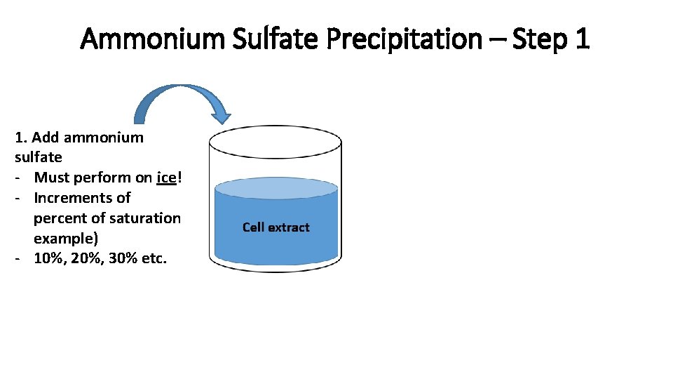 Ammonium Sulfate Precipitation – Step 1 1. Add ammonium sulfate - Must perform on