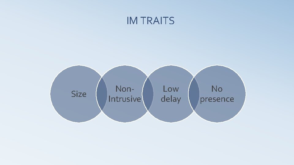IM TRAITS Size Non. Intrusive Low delay No presence 