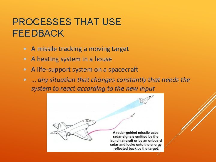 PROCESSES THAT USE FEEDBACK • • A missile tracking a moving target A heating