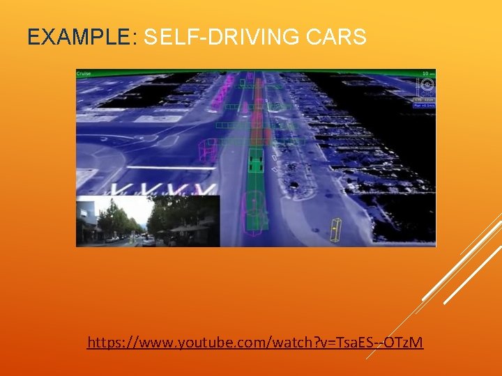 EXAMPLE: SELF-DRIVING CARS https: //www. youtube. com/watch? v=Tsa. ES--OTz. M 