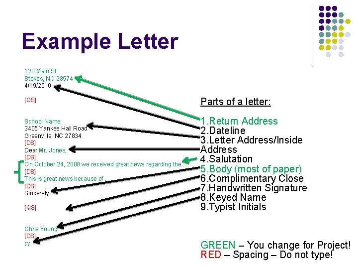 Example Letter 123 Main St Stokes, NC 28574 4/19/2010 [QS] School Name 3405 Yankee