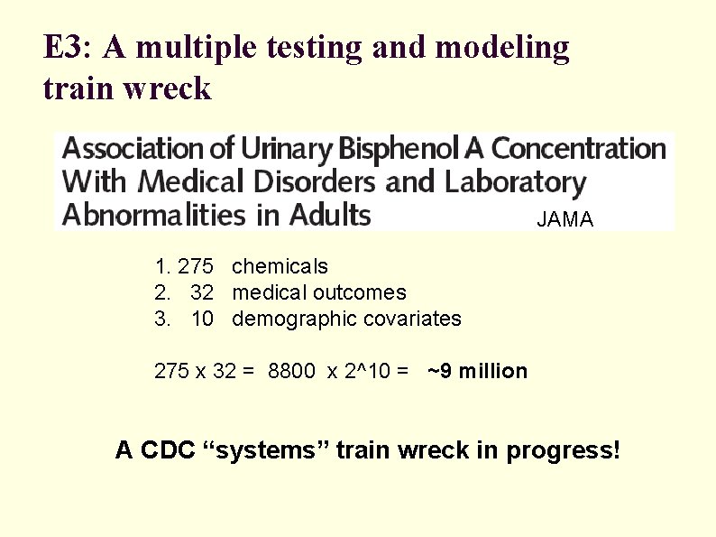 E 3: A multiple testing and modeling train wreck JAMA 1. 275 chemicals 2.