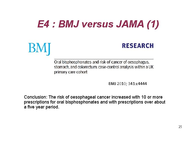 E 4 : BMJ versus JAMA (1) BMJ 2010; 341: c 4444 Conclusion: The