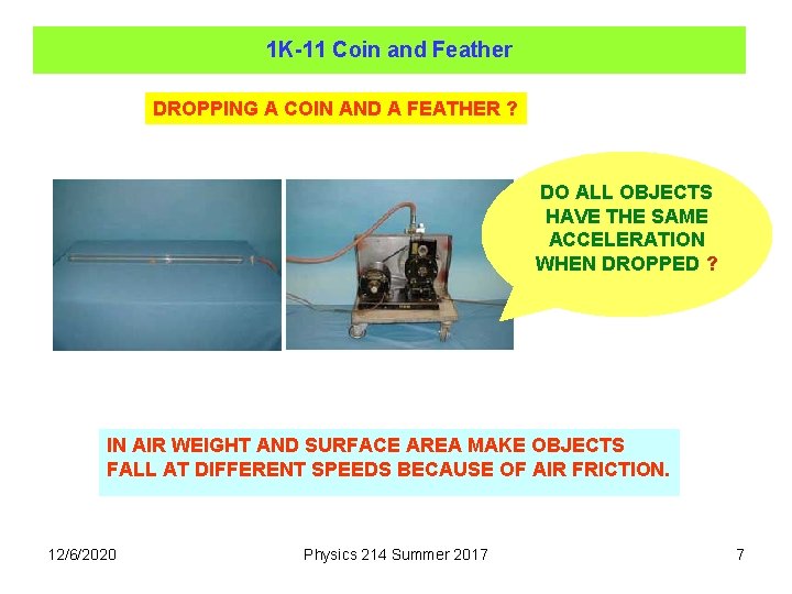 1 K-11 Coin and Feather DROPPING A COIN AND A FEATHER ? DO ALL