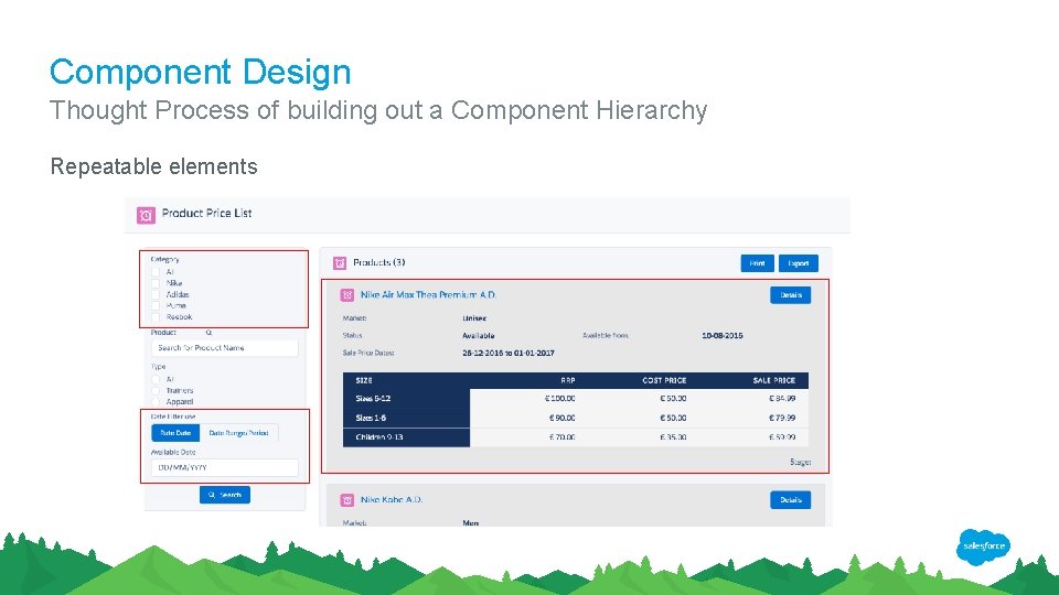 Component Design Thought Process of building out a Component Hierarchy Repeatable elements 
