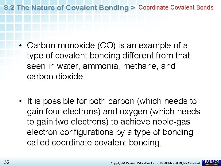 8. 2 The Nature of Covalent Bonding > Coordinate Covalent Bonds • Carbon monoxide
