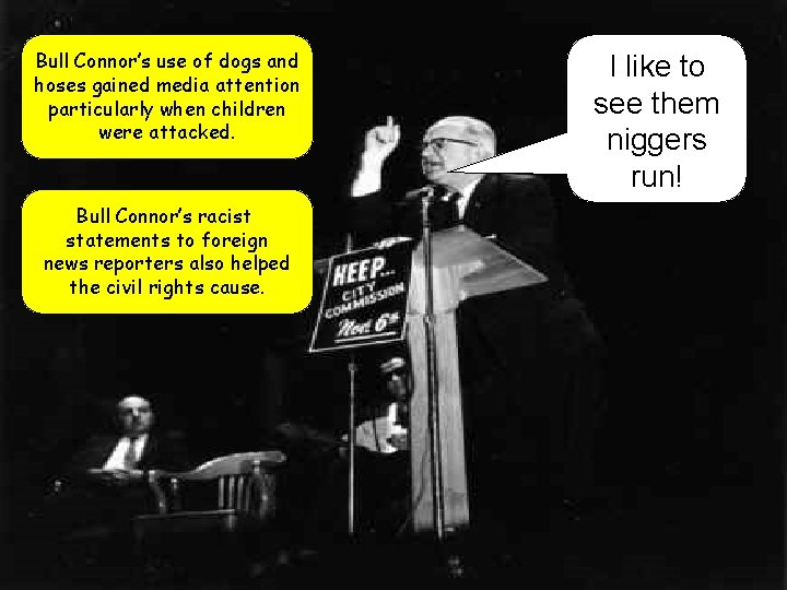 Bull Connor’s use of dogs and hoses gained media attention particularly when children were