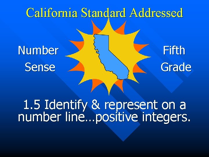 California Standard Addressed Number Sense Fifth Grade 1. 5 Identify & represent on a