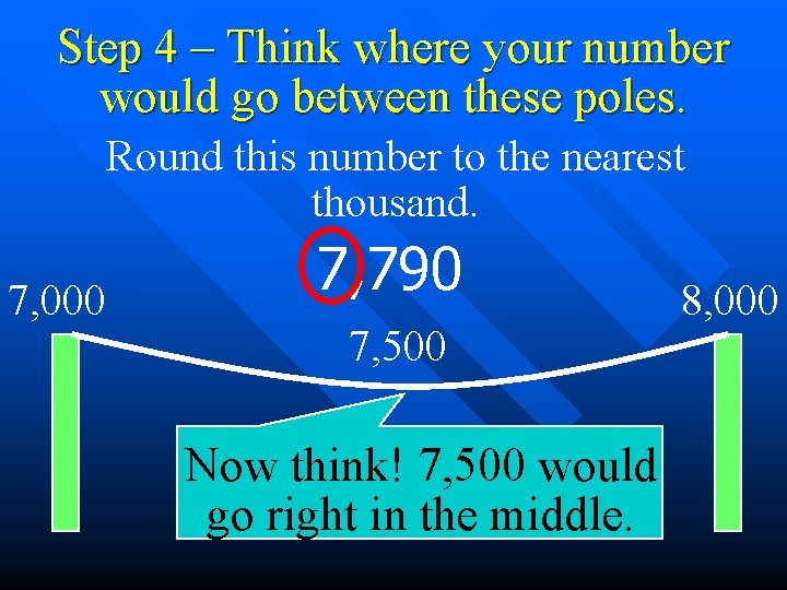 Step 4 – Think where your number would go between these poles. Round this